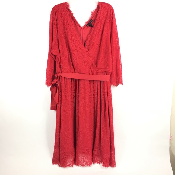 Lane Bryant Womens Tie Waist Flare Dress Lace - Picture 2 of 8